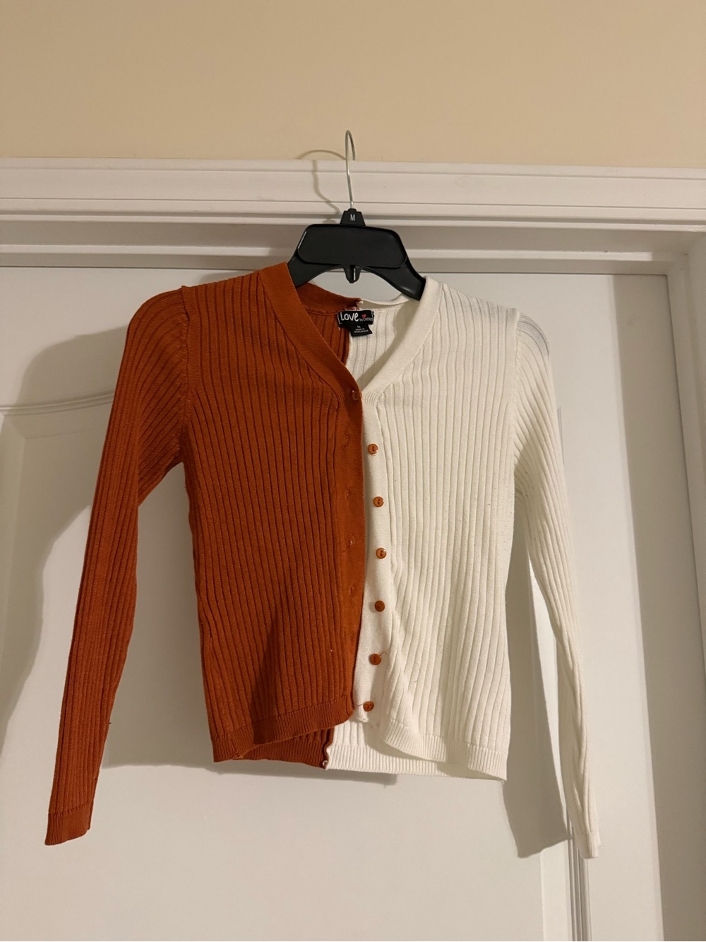 Love Two-Tone Ribbed Button Cardigan - Rust & Cream